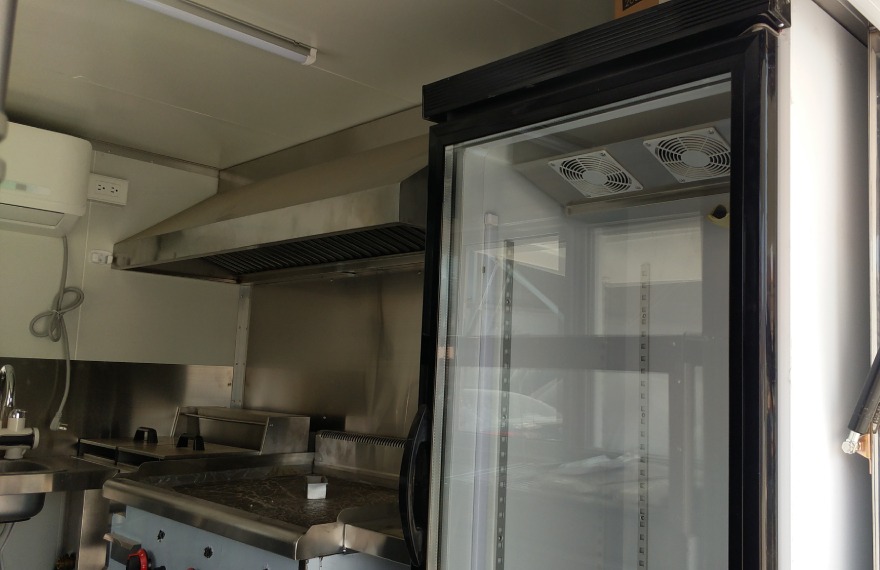 taco trailer equipped with commercial kitchen equipment